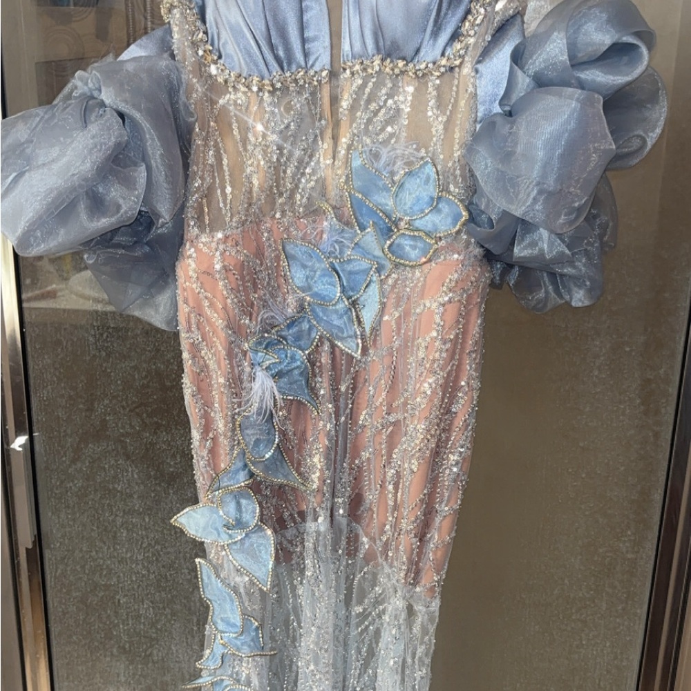 Elegant Blue Sheer Prom Dress - Picture 1 of 5